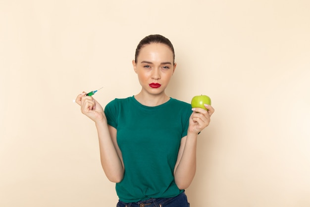 green shirt with blue jeans