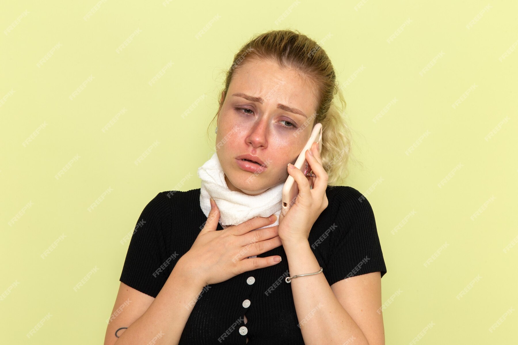 Free Photo | Front view young female feeling very ill and sick talking ...