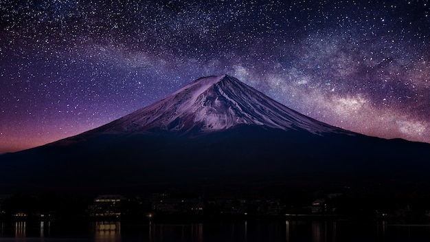 Fuji Mountain With Milky Way At Night