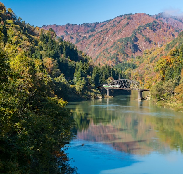 Premium Photo | Fukushima black bridge tadami river japan