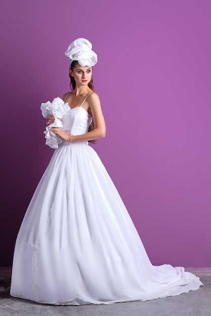 wedding dress and hat