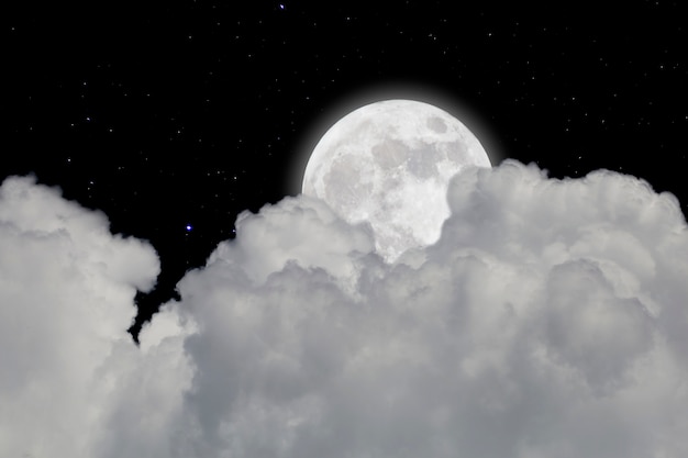 Premium Photo | Full moon with starry and clouds background. dark night.