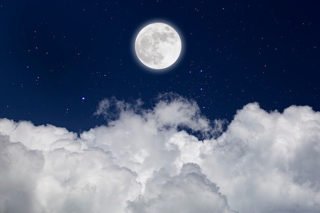 Premium Photo Full Moon With Starry And Clouds Romantic Night