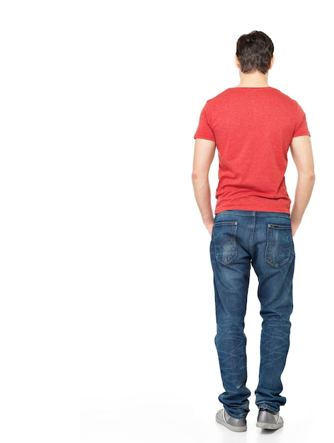 Free Photo Full Portrait Of Man Standing Back In Casuals Isolated