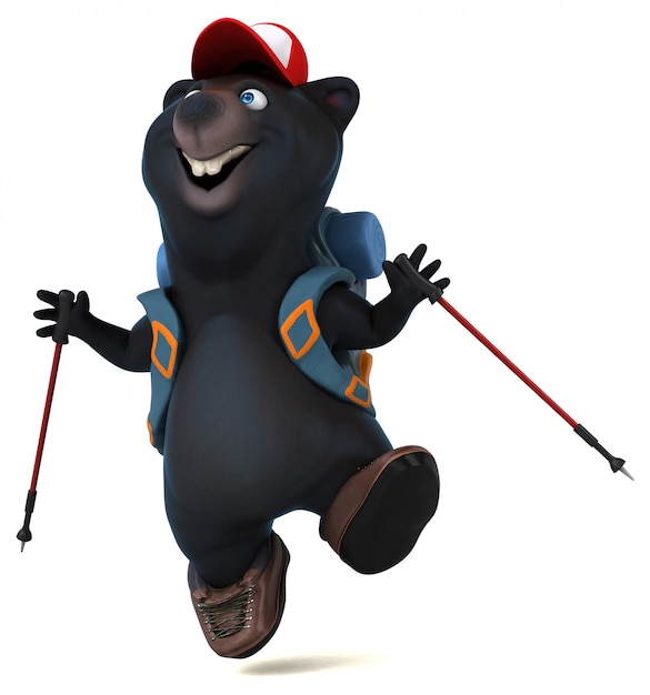 Fun 3d Bear Backpacker Cartoon Character Premium Photo