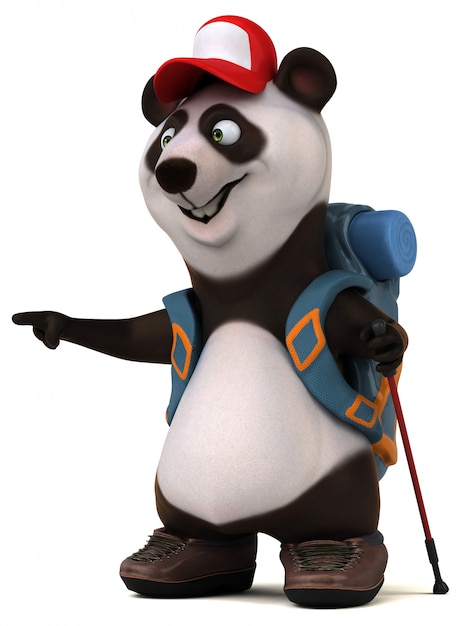 Fun 3d Panda Backpacker Cartoon Character Premium Photo