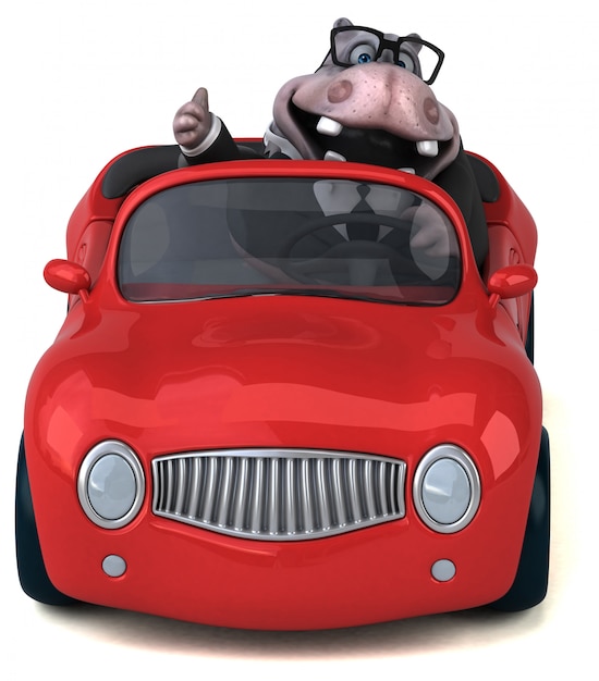 Premium Photo | Funny 3d hippo character driving a car