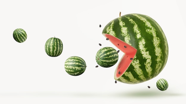 Funny pacman watermelon on a white background Premium Photo