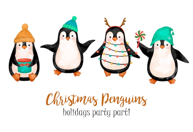 Premium Photo Funny Penguins Illustration Christmas Penguins Clipart New Year Holidays Winter Holidays Party