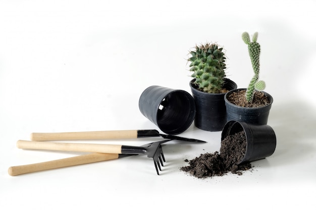 Download Premium Photo Gardening Mockup Plant Pots And Shovel On White
