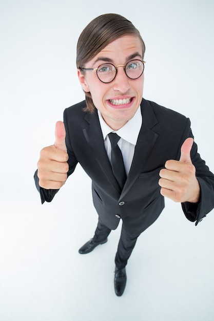 Premium Photo Geeky Businessman Looking At Camera Thumbs Up