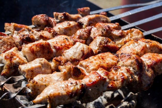 Premium Photo | Georgian shish kebab on the grill. traditional cuisine