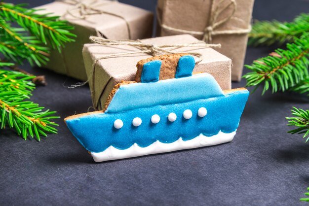 Premium Photo | Gingerbread ship, christmas concept