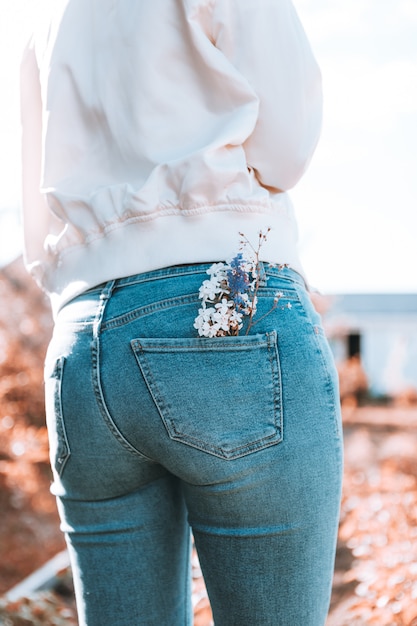 blue jeans with flowers