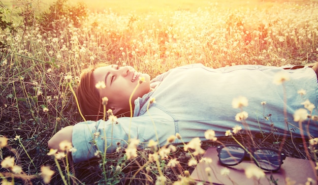 Girl Lying In A Field Photo Free Download 3317
