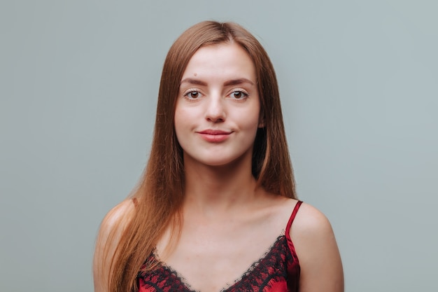 Premium Photo | Girl in a nightgown on a gray background