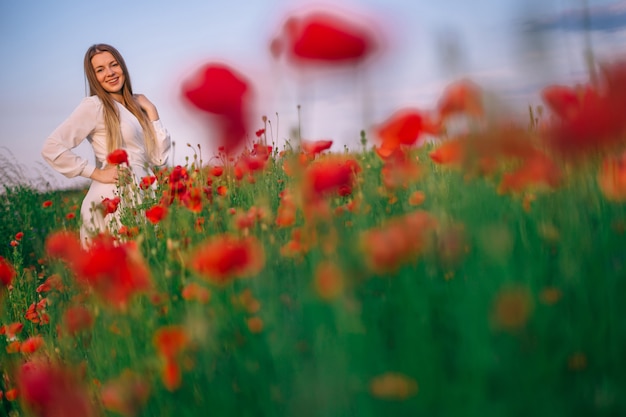 white dress with red poppies