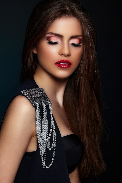 Glamour closeup portrait of beautiful sexy stylish brunette caucasian ...
