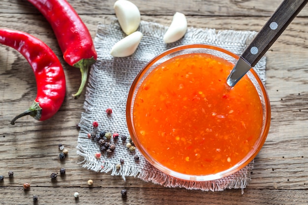 Premium Photo | Glass bowl of thai sweet chili sauce