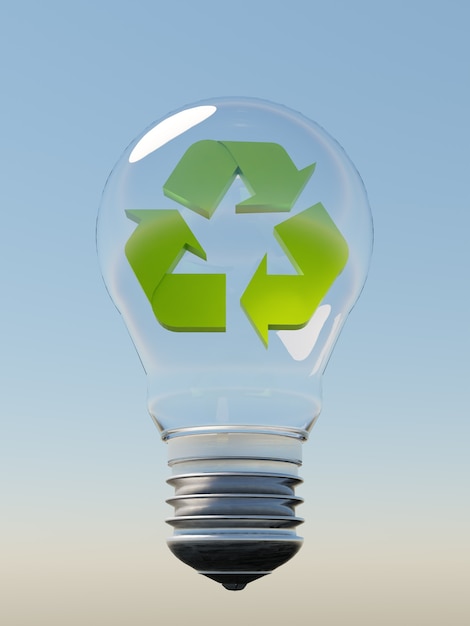 Premium Photo Glass Bulb Suspended In The Air With A Blue Sky In The Background And A Green Recycling Symbol Inside It 3d Render
