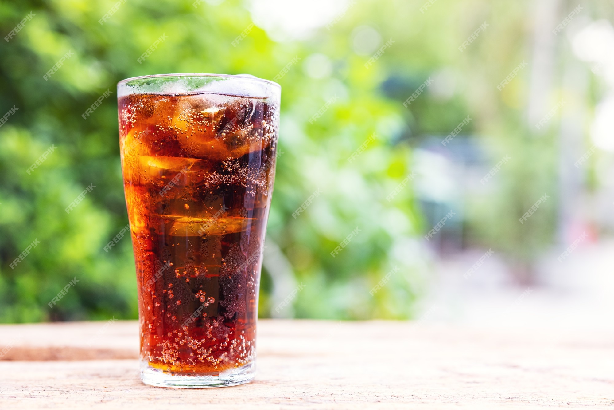 Premium Photo Glass Of Cola With Ice On Wood Table Soft Drink Copy