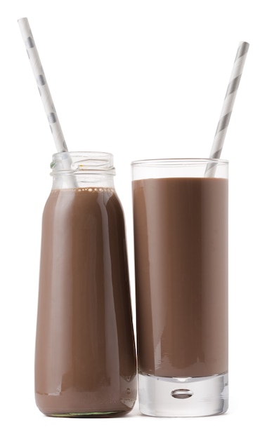 Premium Photo Glass Cup Of Chocolate Milk With A Straw Isolated On White Background