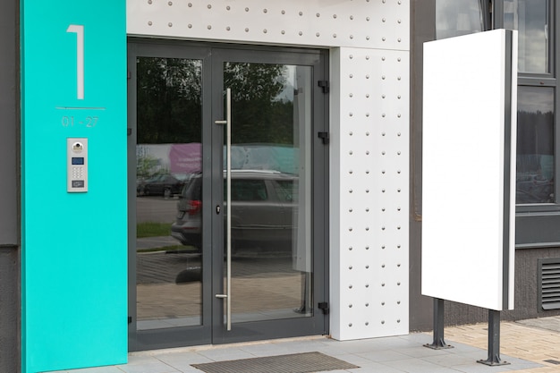 Download Free Glass Door Access To Apartment Building With Blank Advertisement Use our free logo maker to create a logo and build your brand. Put your logo on business cards, promotional products, or your website for brand visibility.
