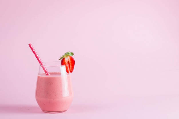 Premium Photo Glass Of Fresh Strawberry Milkshake Smoothie And Fresh Strawberries 