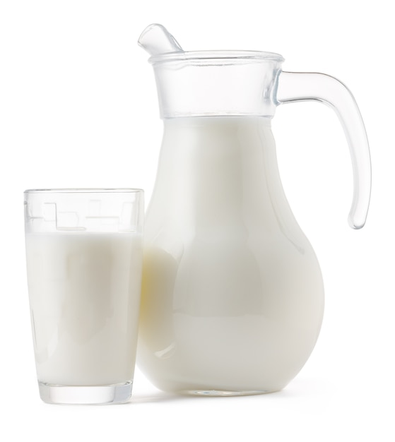 Premium Photo | Glass jar and cup of fresh milk isolated on white