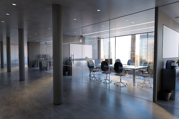 Download Premium Photo | Glass office room wall mockup - 3d rendering