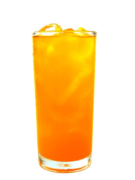 Premium Photo | Glass of orange soda with ice isolated on white background