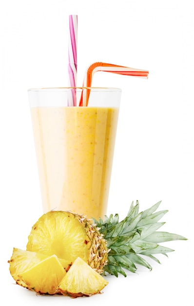 Premium Photo A Glass Of Pineapple Smoothie Or Yogurt With Sliced Pineapple