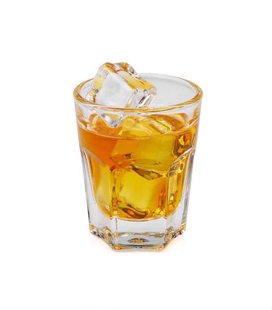 Premium Photo | Glass of scotch whiskey and ice on white background