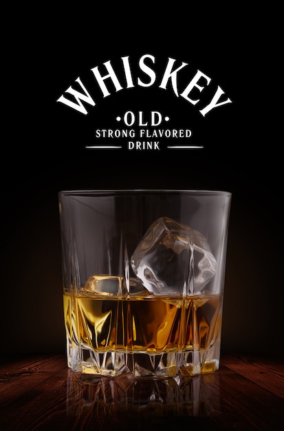 Download Glasses of whiskey with ice cubes on wood background | Premium Photo