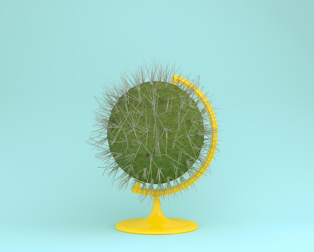 Globe sphere orb cactus concept on pastel blue background. minimal concept. Premium Photo