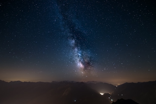 Premium Photo | Glowing Milky Way And Starry Sky From The Alps