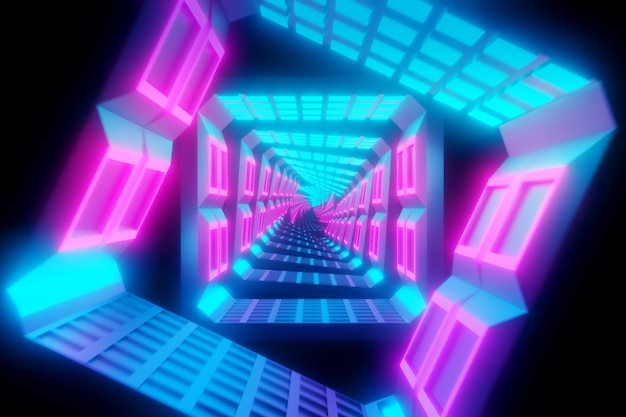 Premium Photo | Glowing spinning neon squares creating a tunnel