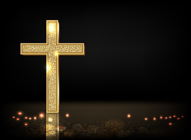 Premium Photo | Gold cross on black background with copy space