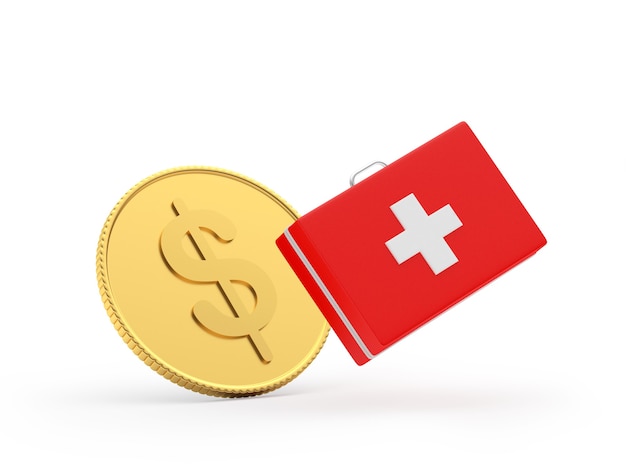 Download Premium Photo | Gold dollar coin and first aid kit 3d