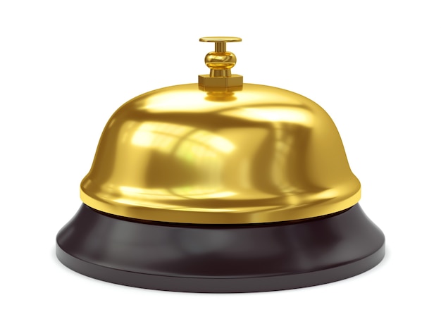 Premium Photo | Gold reception bell with button isolated on white ...