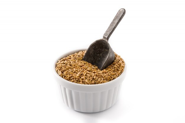 Premium Photo | Golden Flax Seeds In White Bowl Isolated.