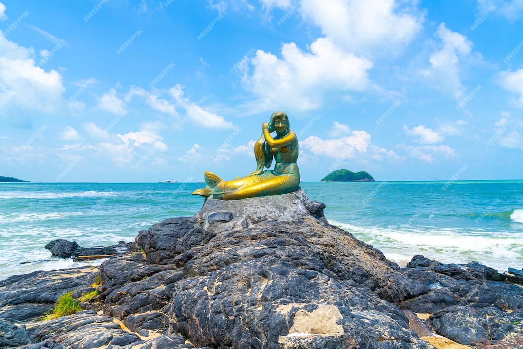 Premium Photo Golden Mermaid Statues On Samila Beach Landmark Of