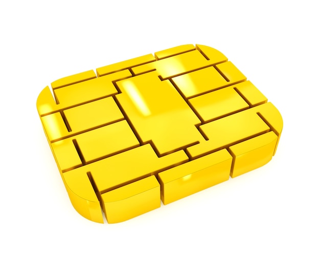 Premium Photo | Golden sim or credit card microchip on a white background