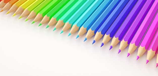 白い背景のグラデーション色鉛筆 プレミアム写真