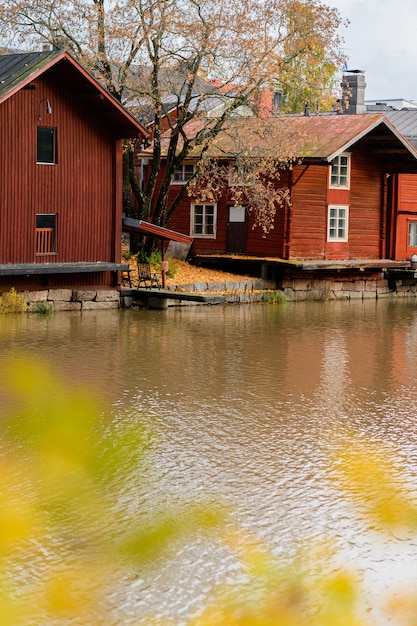 The Granite Embankment With Red Houses And Barns Premium Photo