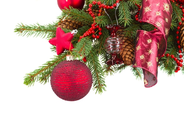 Premium Photo | Green fir tree and redd christmas ball
