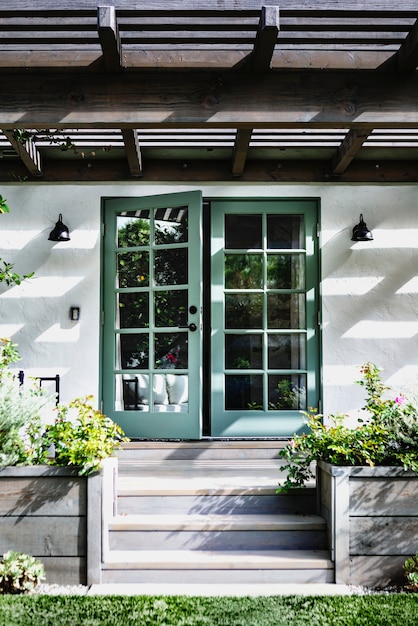 Premium Photo | Green front door exterior decor