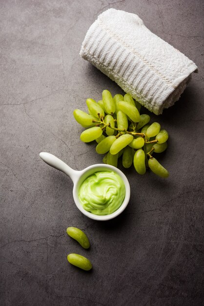 Green grapes, yogurt and honey mix face mask or cream for skin dark spot removal treatment, created 