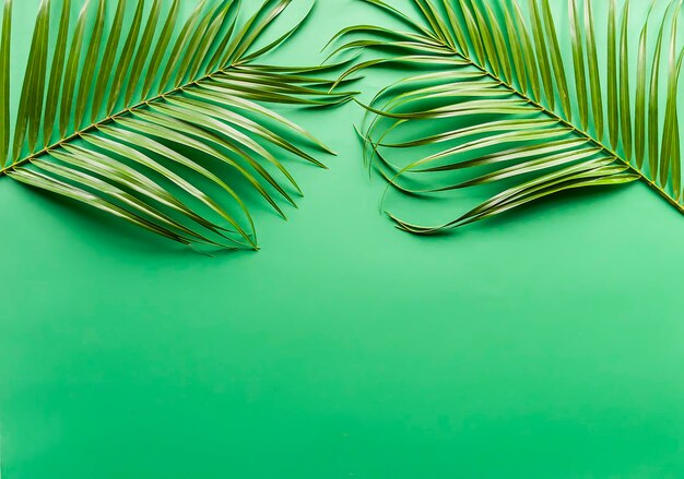 Premium Photo | Green leaves of palm tree on soft green paper background.