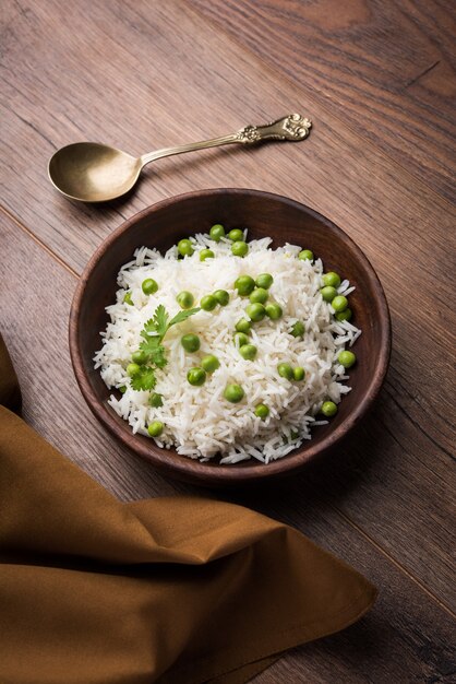 Premium Photo | Green peas basmati rice or matar pulav, served with ...